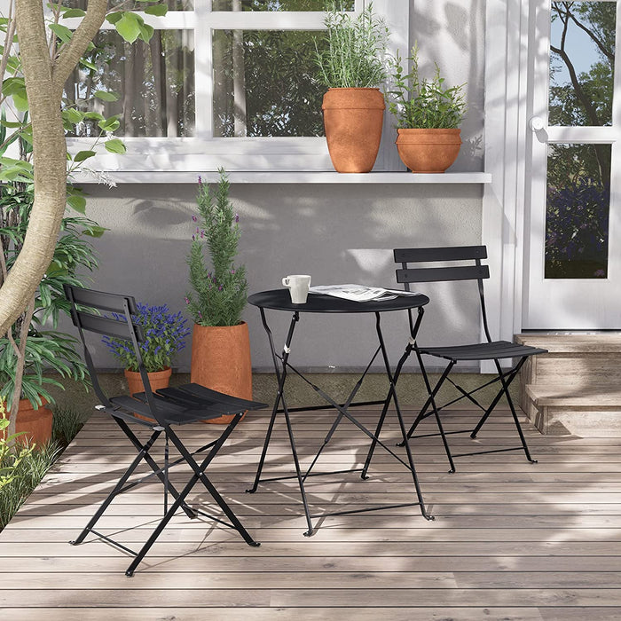 Bigleap Patio 3-Piece Bistro Set Folding Outdoor Furniture Sets with Premium Steel Frame Portable Design for Bistro & Balcony,Black