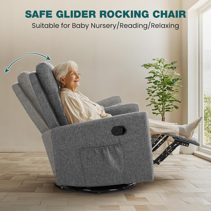 Simenmax Swivel Recliner Chair, Single Sofa with Extra Large Footrest High Back, Upholstered Armchair for Living Room, Bedroom, Grey