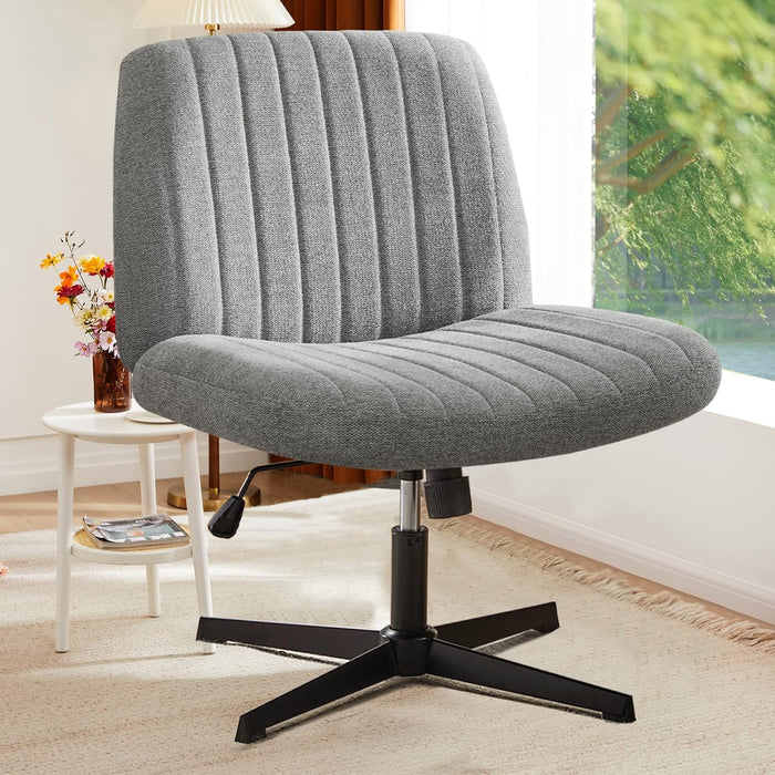 Bigleap Criss Cross Chair, Cross Legged Office Chair, Wide Comfty Desk Chair, No Wheels Armless Computer Task Chair, Swivel Fabric Vanity Home Chair, Height Adjustable