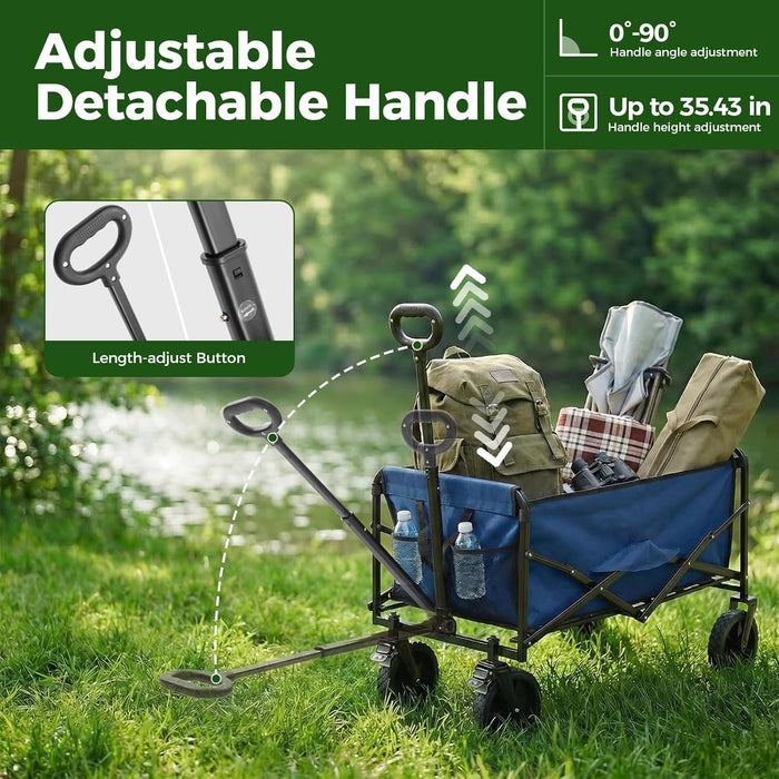Foldable Wagon Cart, with All-terrain Wheels, Collapsible Wagon Utility Cart for Grocery Shopping, Camping, Fishing, Travel, Beach, Heavy Duty