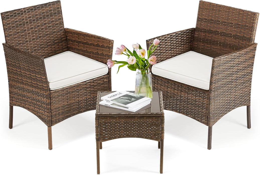 Bigleap Patio Furniture Set 3 Pieces, Outdoor Wicker Furniture with Coffee Table, Modern Rattan Patio Chairs Conversation Sets with Sofa for Garden, Terrace, Porch, Balconies, Lawns, Black