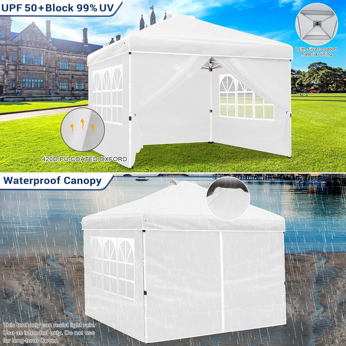 10x10 FT Pop Up Canopy Instant Folding, Outdoor Canopy Tent with Sidewalls and Windows Sun Protection for Vendor Events, Outdoor Craft Show, Farmers Markets