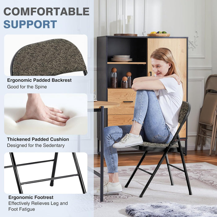 Simenmax 4-Pack Folding Chairs with Padded Seat & Back – Stackable, Indoor Outdoor Chairs for Wedding, Office, Party, Patio,Black Gray