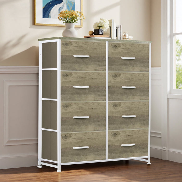 Ethovia 8-Drawer Fabric Storage Dresser, Sturdy Steel Frame with Wooden Tabletop, Wide Foldable Bins, Perfect for Bedroom, Hallway, and Entryway, Smoked Ash