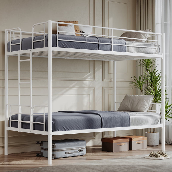 Taoset Bunk Bed Frame, Twin over Twin Heavy Duty Metal Frame with Safety Guardrail & Ladder, No Box Spring Needed, White