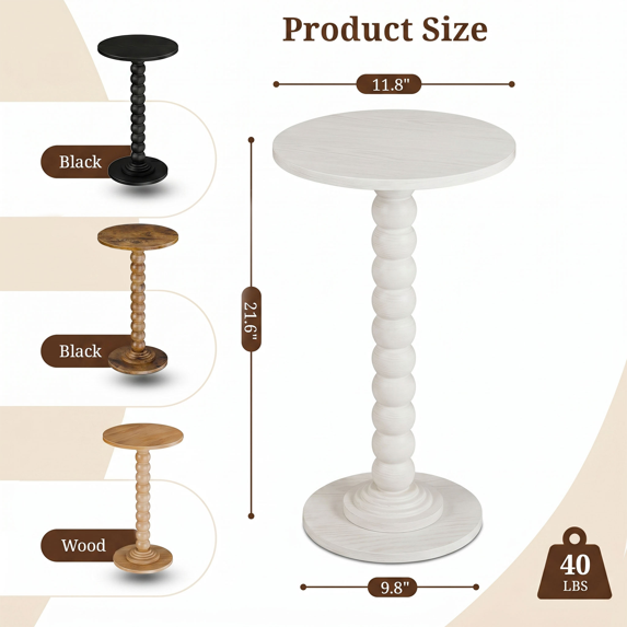 Aidoly Compact Round Side Table for Tight Spaces, Accent End Table with Real Wood Leg, Drink Stand & Nightstand for Living Room, Bedroom, Office