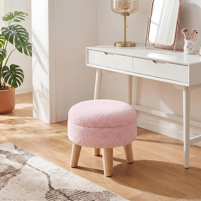 Bigleap Storage Ottoman, Pink Vanity Stool with Hidden Compartment for Living Room, Bedroom, Dorm