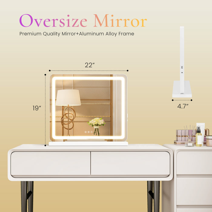 Simenmax 17" x 13" Vanity Mirror with Lights, LED Makeup Mirror with Touch Control, Dimmable 3 Color Lighting Modes for Bathroom, Bedroom, Dressing Room