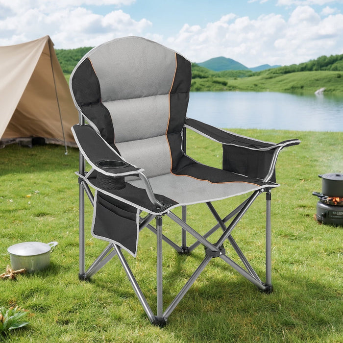Simenmax Oversized Camping Chair, Heavy Duty Folding Chair with Cup Holder & Cooler Pouch for Fishing, Hiking, Picnic, Beach,GrayBlack