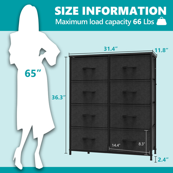 Bigleap 8 Drawer Dresser, Fabric Storage Tower Organizer with Wood Top and Steel Frame for Bedroom, Closet, Hallway, Entryway,Black