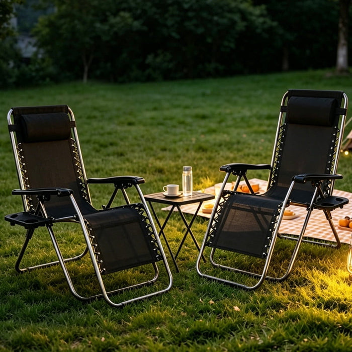 Betcozy Zero Gravity Chairs Set of 2, Folding Outdoor Lounge Chair Recliner with Cup Holder Tray and Adjustable Pillow, 330lbs Capacity Patio Chairs for Backyard Poolside (Black)