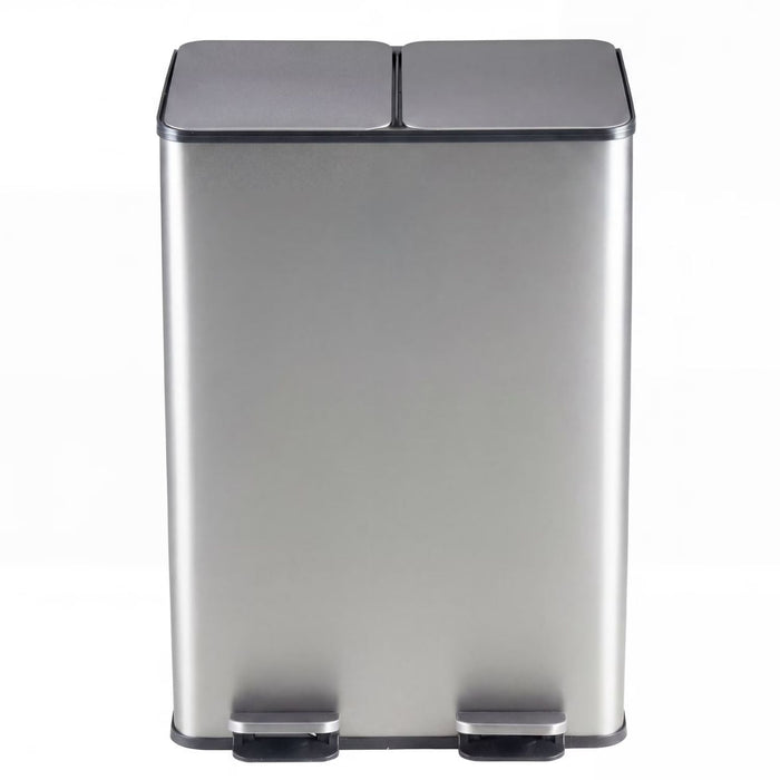Betcozy Kitchen Trash Can, 16 Gallon Stainless Steel Dual‑Bin Waste Sorting Trash Can, Two Independent Foot Pedals for Kitchen, Gray