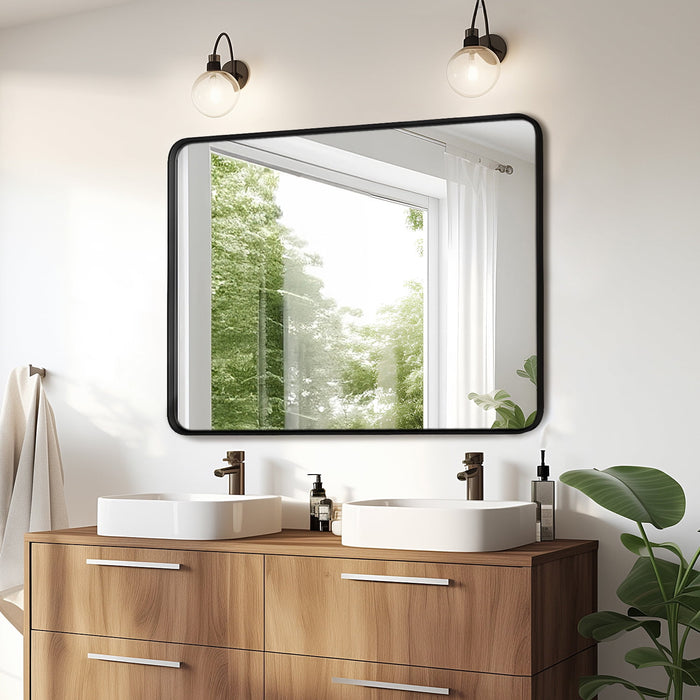 Blorly Black Bathroom Vanity Mirror for Wall, 24x36 Inch Metal Framed Wall Mirror Farmhouse Rectangle, Anti-Rust, Tempered Glass, Hangs Horizontally or Vertically