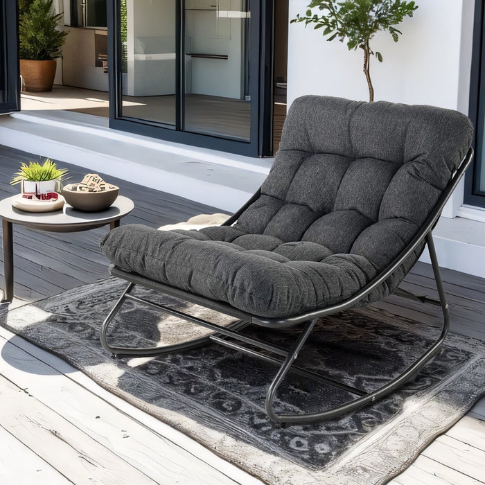 Blorly Outdoor Rocking Chair, Indoor Oversized Comfy Reading Chairs Set with Cushion, Patio Rocker Recliner Chair, Grey