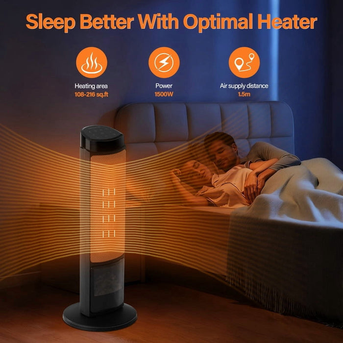 Nextay 1500W Portable Space Heater, 23'' Electric Heater with 7 Color Lights, 12H Timer, Quiet Indoor Heater for Home Office Bedroom, Black