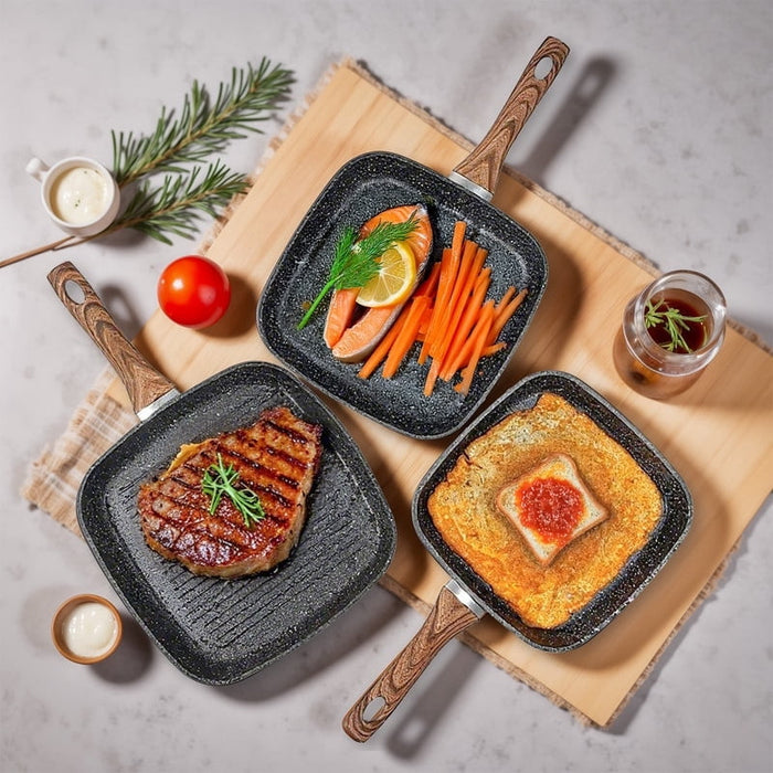 Nextay 3-Piece Nonstick Frying Pan Set, Detachable Wooden Handles, Induction & Oven Safe Cookware, Black