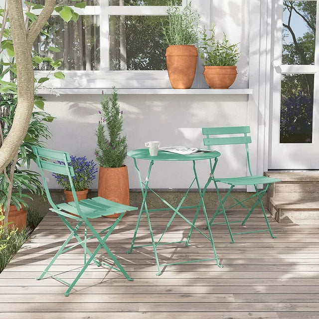 Mydepot Foldable, Outdoor Patio Bistro Set, 3 Piece Furniture, Table & Chairs, Durable, Portable