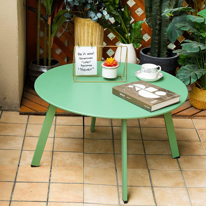 Betcozy 27.5 '' Outdoor Round Steel Coffee Table, Weather Resistant, Anti-Rust Side Table, Green