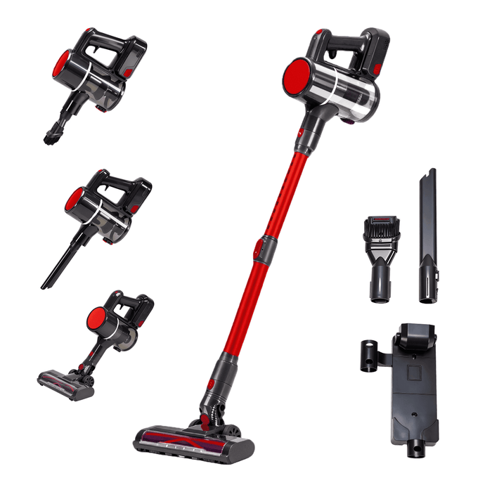 Taoset 3-in-1 Cordless Stick Vacuum Cleaner with LED Brush Head - Lightweight Rechargeable Vacuum for Hardwood Floors & Pet Hair, Black Red