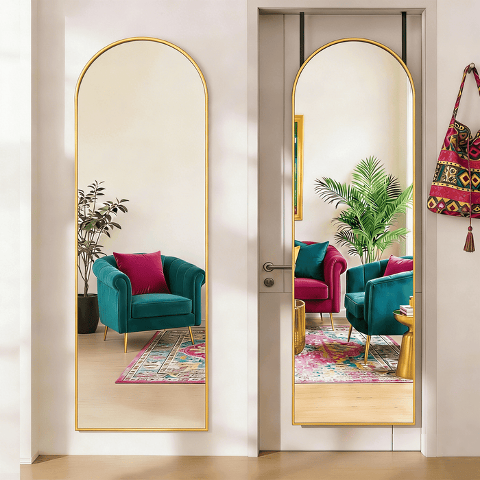 Taoset Mirror over the Door鈥? 47x14 Arch Full Length Mirror for Hanging or Wall Mounted, Space Saving, No Drilling, for Bathroom, Closet, Entryway, Gold