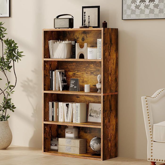 Taoset 4-Tier Bookcase, 42 Inch Industrial Storage Wall Shelf, Display Shelf for Living room, Bedroom, Retro Brown