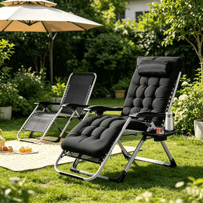 Taoset 2-in-1 Zero Gravity Chair with Removable Padded Cushion, All-Season Mesh Lounge Chair & Detachable Soft Pad Set, Heavy Duty Outdoor Recliner with Side Tray & Adjustable Headrest, Black