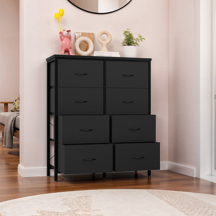 Blorly 8 Drawers Fabric Dresser, Nightstand With Wide Chest Of Drawers,Storage Tower Storage Dresser Closet For Living Room, Bedroom, Hallway, Black