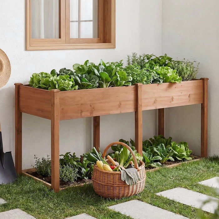 Bigleap Elevated Raised Garden Bed, 72'' Wooden Planter Box for Backyard Patio Balcony, Brown
