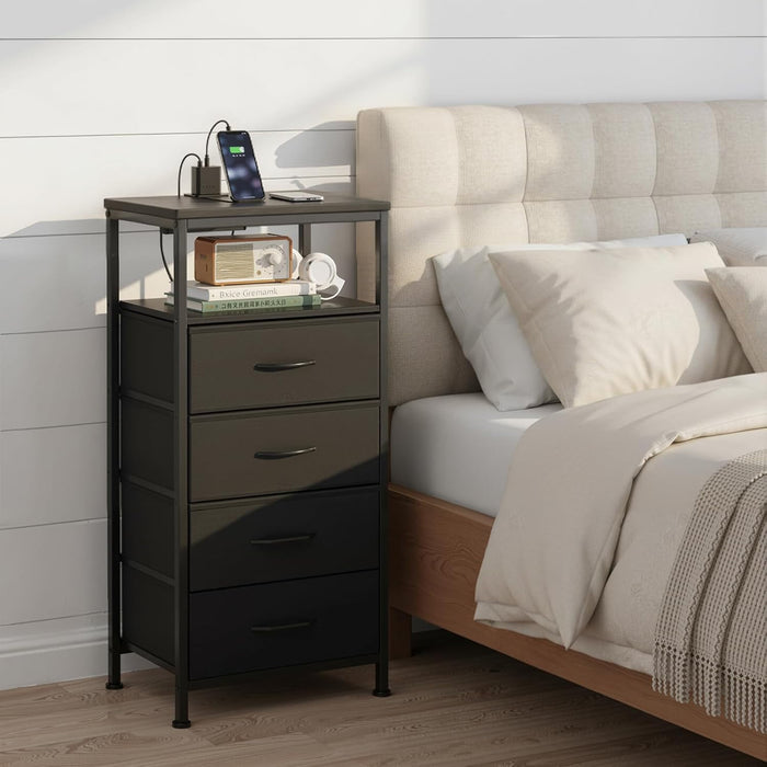 Blorly Smart Nightstand with LED Lights & Charging Station | Remote App Control Bedside Table | 2 AC Outlets, USB-C Port, 4 Drawer Storage | Modern End Table for Bedroom, Black