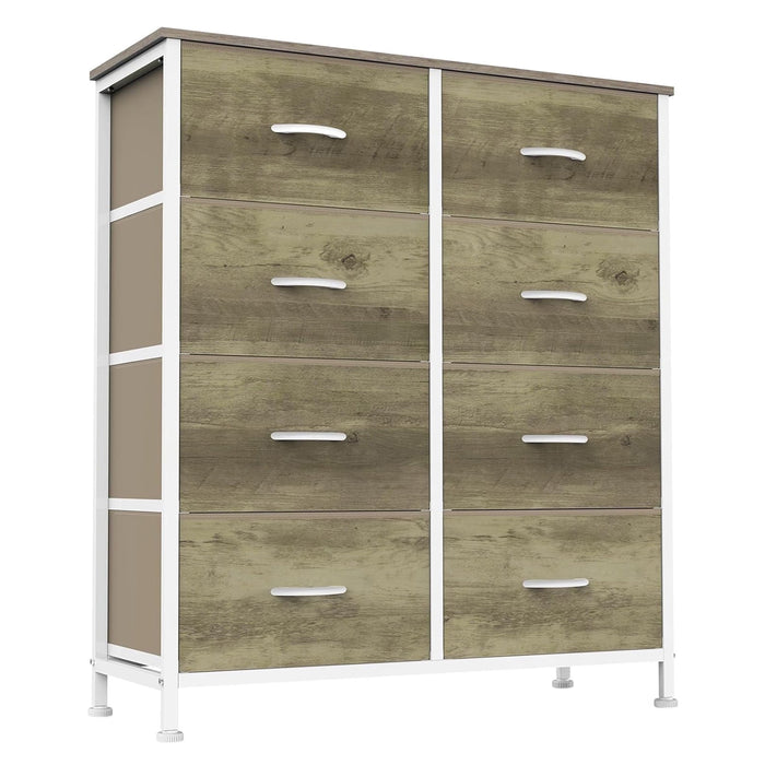 Nextay 8-Drawer Fabric Dresser for Bedroom, Storage Dresser Closet with Steel Frame & Wooden Top for Living Room, Dressing Room, Entryway, Greige Oak