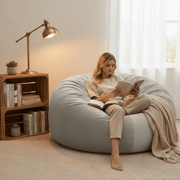 Betcozy Bean Bag Chair, 48 Inch Bean Bag Sofa for Adults, Chair with Memory Foam Filled, Bean Bag Couch for Living Room, Bedroom and Dorm, Gray
