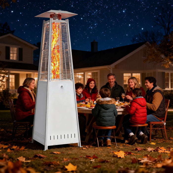 Betcozy Pyramid Patio Heater, 42000 BTU Outdoor Patio Heater, 7.5 feet LED Standing Heater with Cover and Wheels, Silver