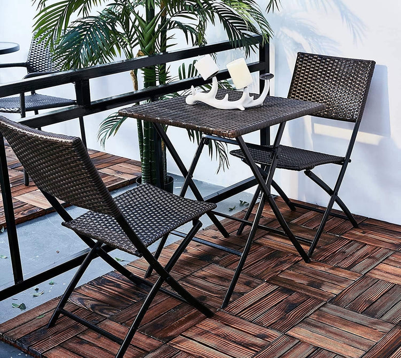 Taoset Folding Paito Bistro Set, 3 PCS Outdoors Funiture Set, Weather Resistant Wicker Chairs wtih 22" Width Table, Brown