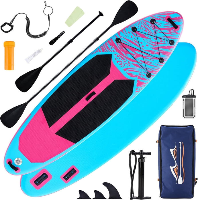 Simenmax Inflatable Stand Up Paddle Board, 400lbs Capacity SUP with Non-Slip EVA Deck, Adjustable Paddle & Backpack, Premium PVC, PinkBlue