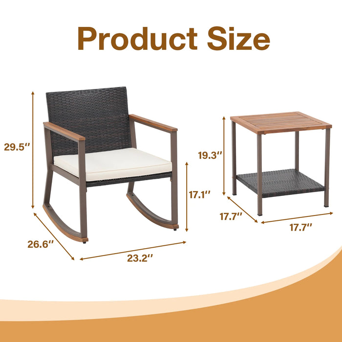 Sybels 3-Piece Wicker Rocking Patio Set with Coffee Table, Outdoor Conversation Seating for Garden and Porch, White