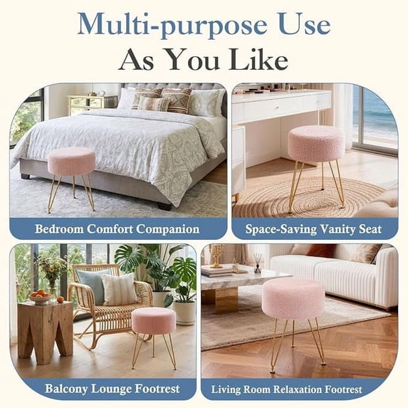 Aidoly Round Storage Vanity Stool Ottoman, 350LB Heavy-Duty Support, 4cm Plush Seat with Soft Wipe-Clean Velvet, Footrest Chair for Bedroom, Living Room, or Dressing Table