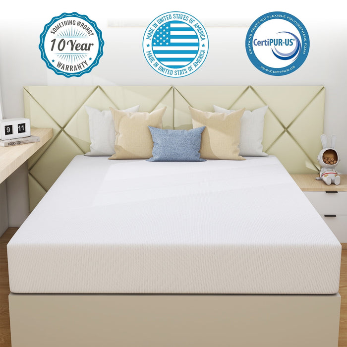 King Mattress, 10 inch Gel Memory Foam Mattress, Medium Firmness, White Gel Infused Mattress in a box, Made in USA