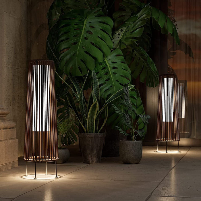 Blorly 2-Pack All-Weather Wicker Solar Patio Lamp Outdoor Floor Light, Outdoor Light, Dark brown