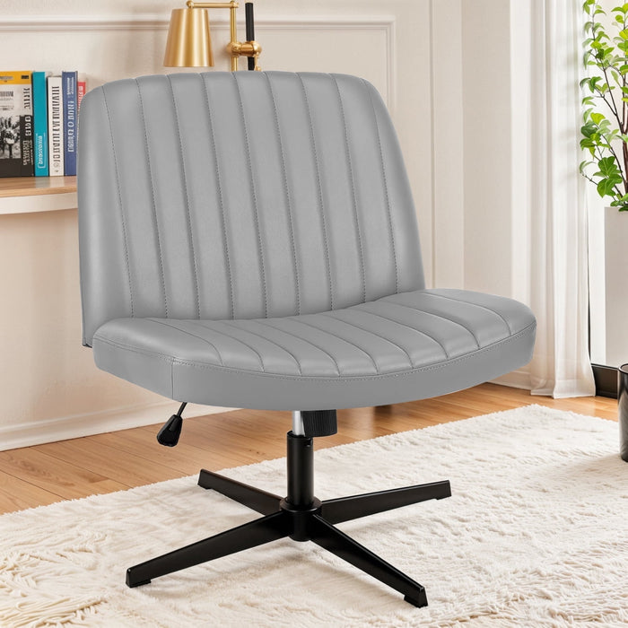 Beddle Office Chair No Wheels Criss Cross Legged Office Chair Armless PU Leather Desk Chair Wide Swivel Home Office Task Chairs