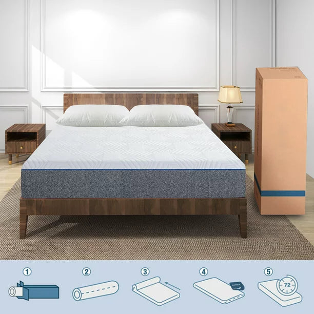 TwinXL Mattress, 12 Inch Medium Firm Hybrid Mattress of Bamboo Charcoal Gel Memory Foam and Pocket Spring Mattress in a box, Made in USA