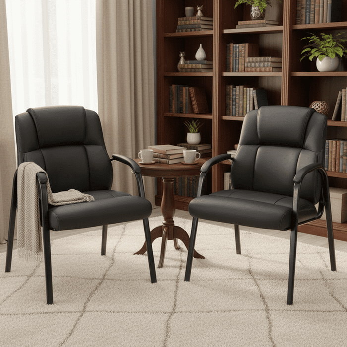Betcozy Waiting Room Chairs, Set of 2 PU Leather Office Reception Guest Chair with Padded Arms for Home Office, Conference, Lobby, Medical Clinic Elderly Student