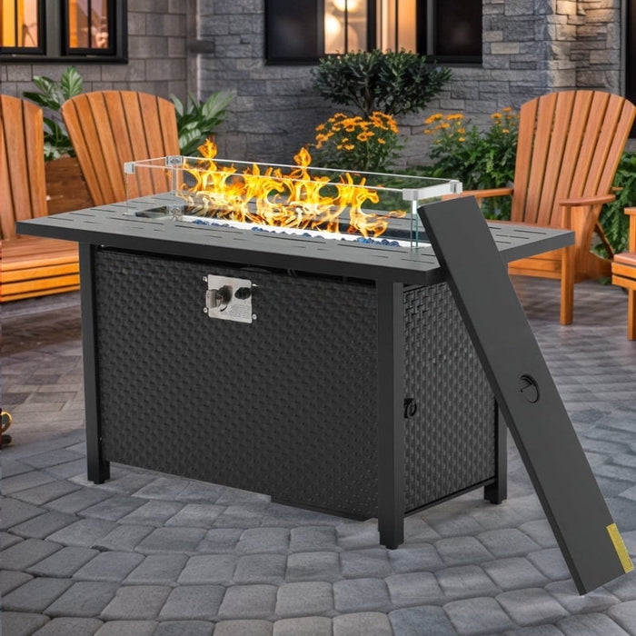 Blorly 45 inch Propane Fire Pit Table,50000 BTU Gas Fire Pits Table with Lid & Lava Rock & Waterproof Cover, Outdoor Propane Firepit for Dining or Party, Outside, Patio, Garden, Yard