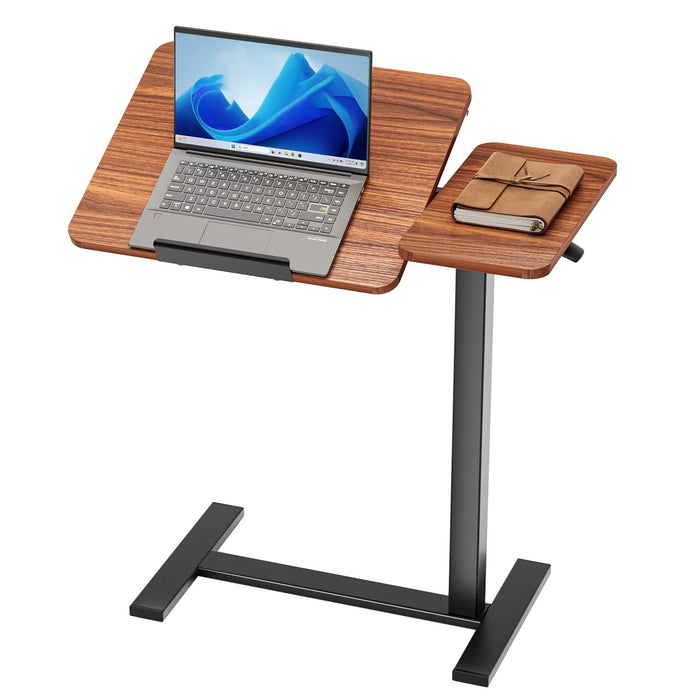 Taoset Pneumatic Mobile Standing Desk, Split Top Adjustable Laptop Cart with Tilting Tabletop, Rolling Sit to Stand Workstation for Home Office, Brown
