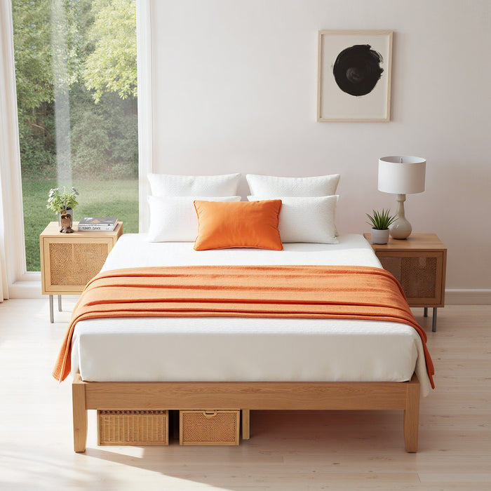 Sybels Wood Bed Frame, Natural Pine Platform with Slat Support, No Box Spring Required