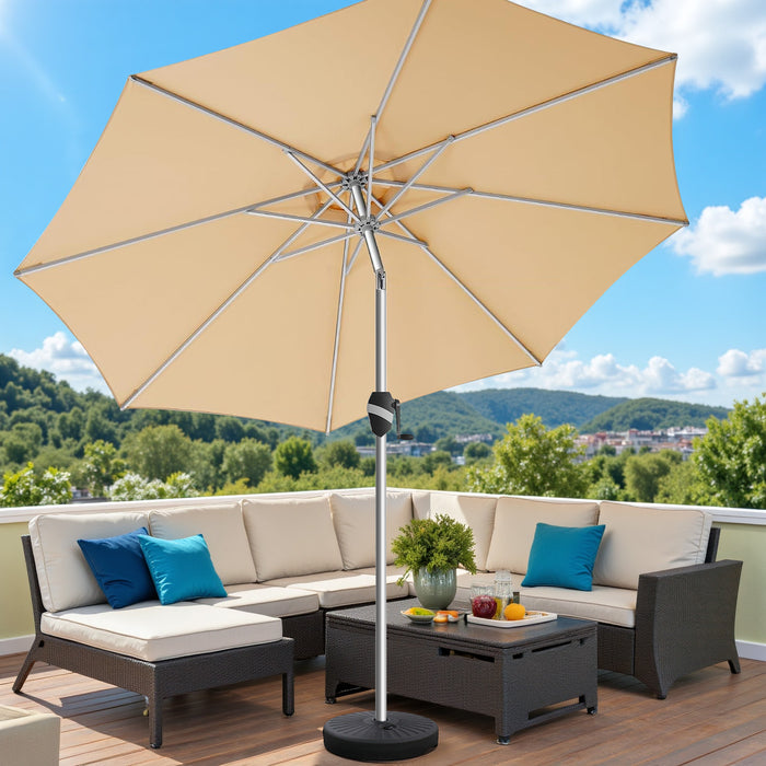Sybels 9FT Patio Umbrella with Push-Button Tilt - Fade-Resistant Aluminum Frame for Pool, Deck & Garden
