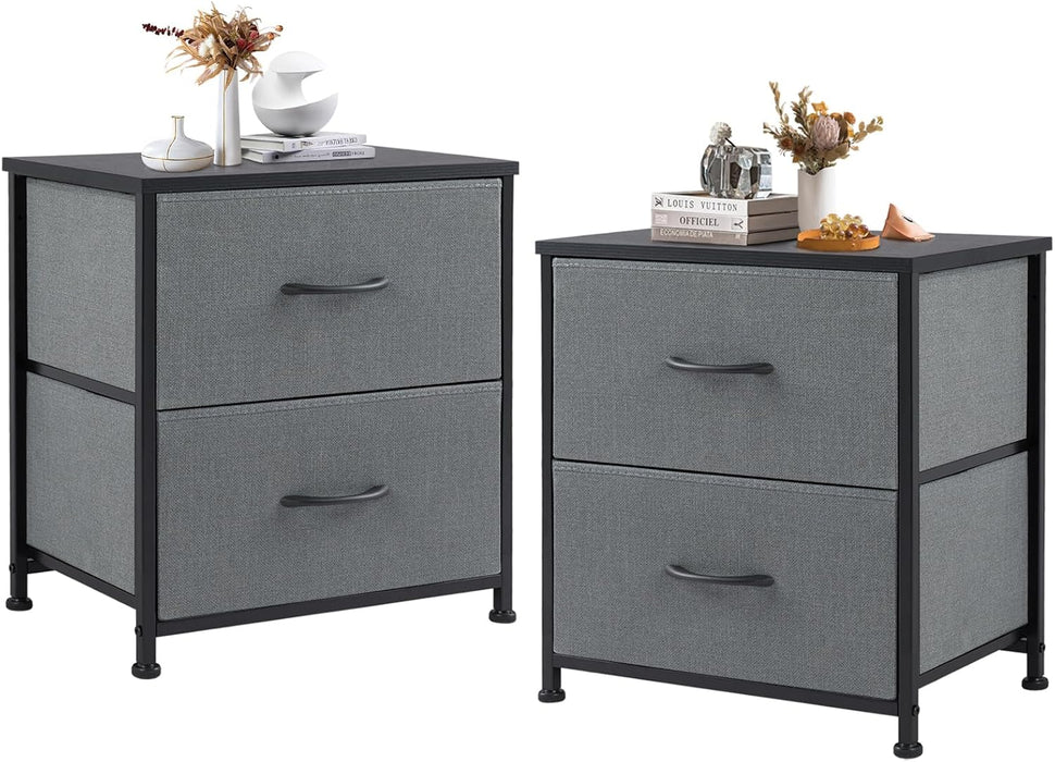 Small Nightstand Dresser with 2 Fabric Drawers, 20-Inch Tall Bedside Table for Bedroom, Closet, or Dorm Storage
