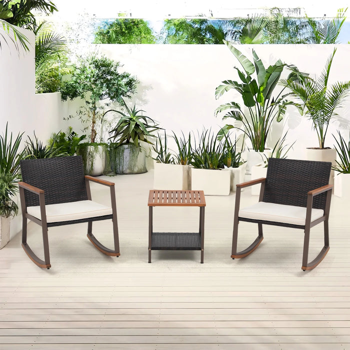 Sybels 3-Piece Wicker Rocking Patio Set with Coffee Table, Outdoor Conversation Seating for Garden and Porch, White