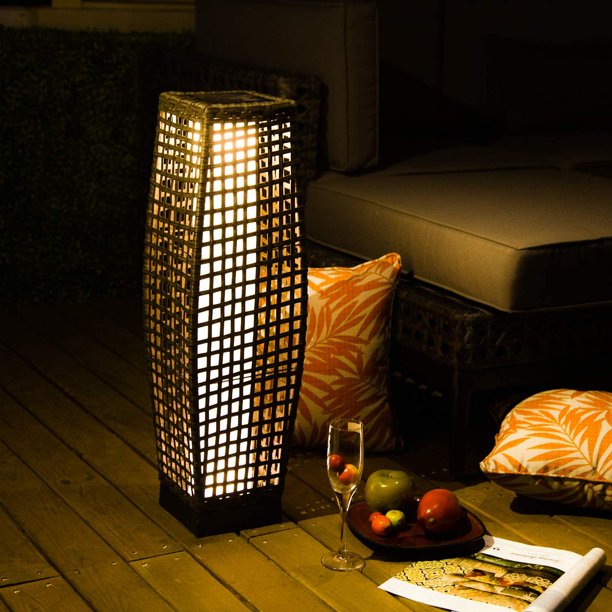 Yangming Patio Outdoor Solar-Powered Woven Resin Wicker Floor Lamp for Deck, Garden, Lawn, Driveway, Pool, Porch