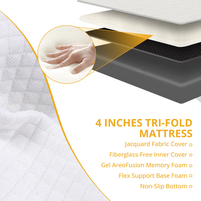 Beddle Folding Memory Foam Mattress with Cover,Tri-fold Portable Mattress Topper for Guest Bed,Camping