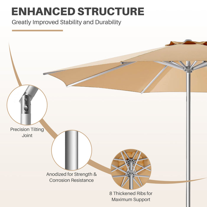 Bigleap 9FT Patio Umbrella, Market Umbrella with 8 Sturdy Ribs, Outdoor Table Umbrella for Garden, Lawn, Backyard, Pool, Beige